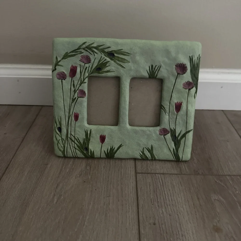 1997 Ceramic Photo Frame Embossed Flowers 2 Openings 2